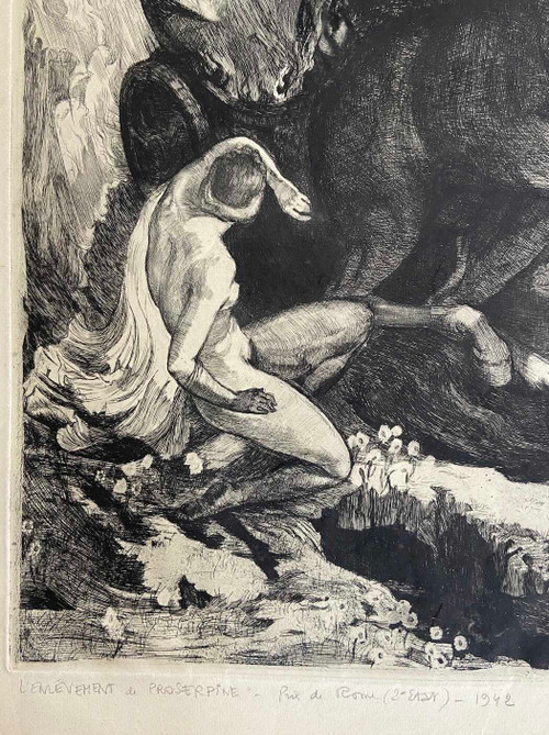 Eau-forte 'L'enlèvement de Proserpine' par Jean-Louis VIARD