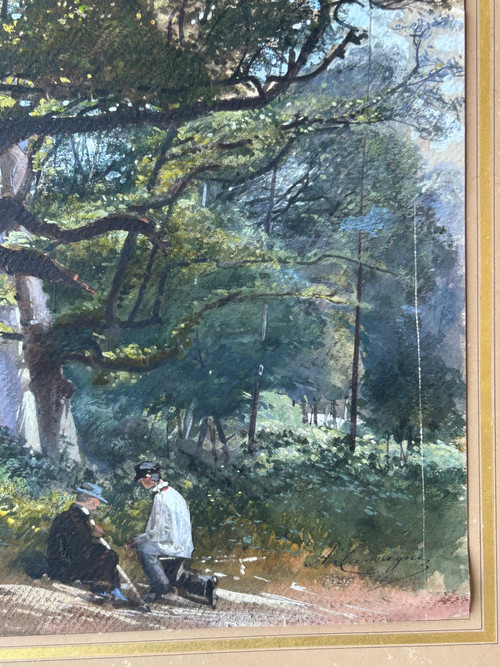 Armand Théophile Cassagne (1823-1907) Aquarelle Vue De La Forêt De Fontainebleau 1866 