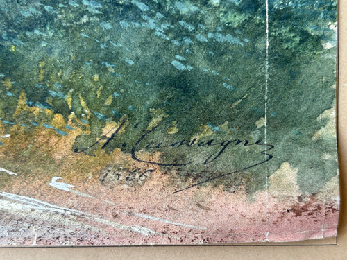 Armand Théophile Cassagne (1823-1907) Aquarelle Vue De La Forêt De Fontainebleau 1866 