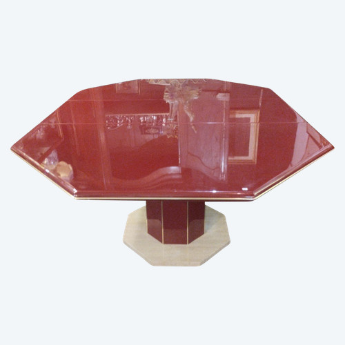 Table - Laque - Rouge Bordeaux - Laiton - v .1970.