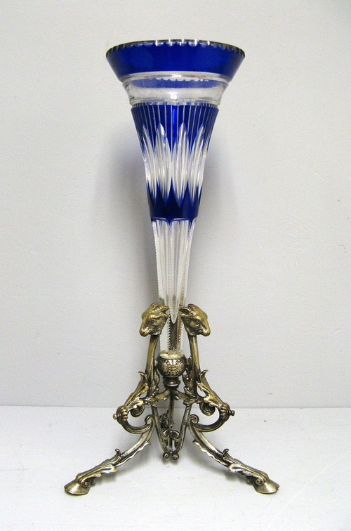 Vase Cornet En Cristal Taillé XIXe.