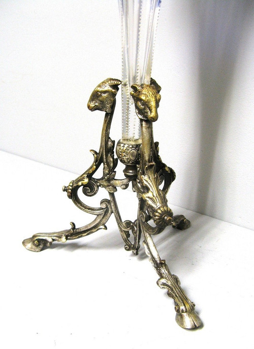 Vase Cornet En Cristal Taillé XIXe.