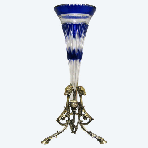 Vase Cornet En Cristal Taillé XIXe.