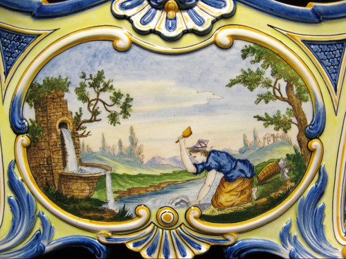 Sarreguemines Jardinière En Faïence 1880 Décor 652