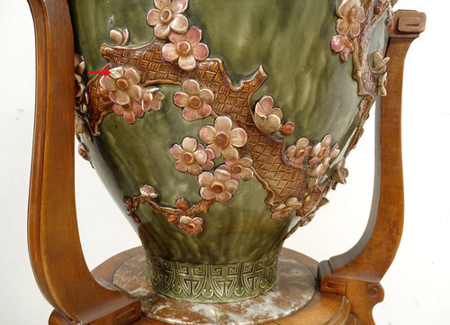Large earthenware vase Jules Vieillard Bordeaux Japanese decor 19th century Sellette