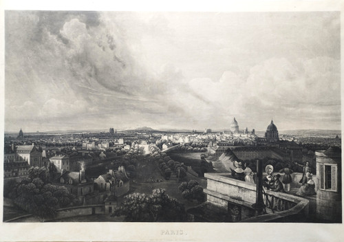 Parigi Vue Prise De La Terrasse De l'Observatoire Incisione di Himely XIX secolo