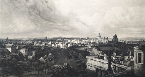 Parigi Vue Prise De La Terrasse De l'Observatoire Incisione di Himely XIX secolo