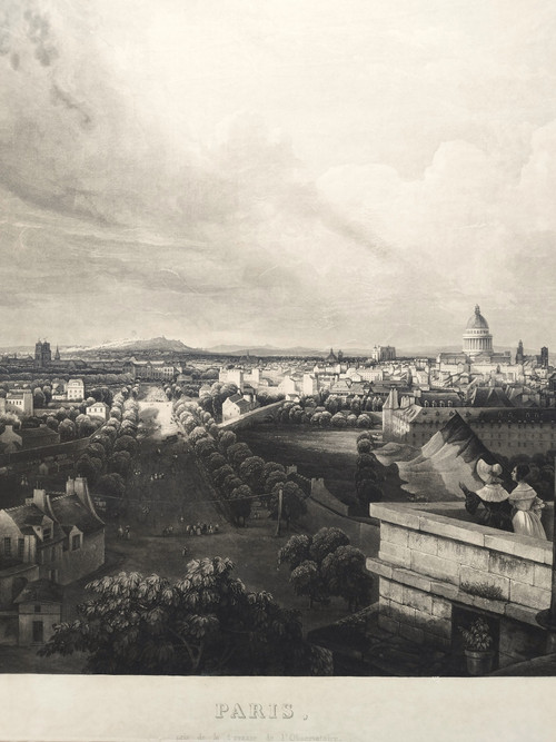 Parigi Vue Prise De La Terrasse De l'Observatoire Incisione di Himely XIX secolo