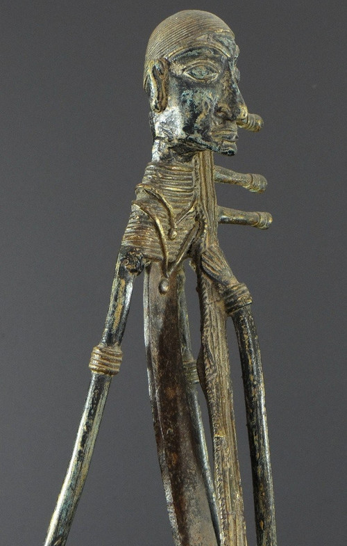 India, Early 20th Century, Rare And Large Bronze Tribal Statue, Saranghi Player.
