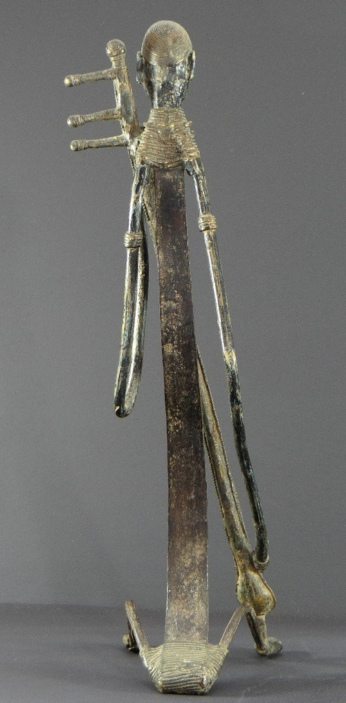 India, Early 20th Century, Rare And Large Bronze Tribal Statue, Saranghi Player.