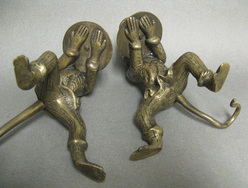 Pair Of Bronze Candlesticks Animal Subjects Learned Monkeys.