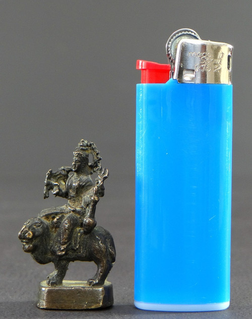 Inde, XIXe Siècle, Rare Statue Miniature De La Déesse Hindoue Durga, En Tenue d'Apparat.