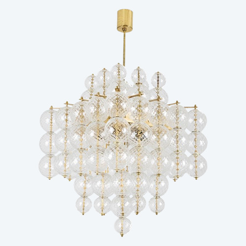 Chandelier in blown glass and gilded brass. 1970s. LS59391508H