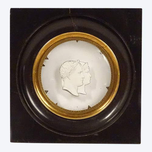 Profiles Napoleon Joséphine Desprez Empire Cristallo-cérame Miniature 19th century