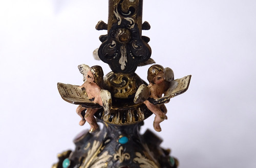Piccolo Crocifisso Austria Vienna Argento smaltato Cristo turchese XIX secolo