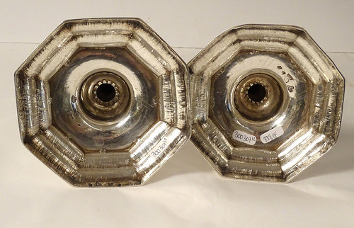 Pair of silver candlesticks Fermiers Généraux Laval André Lasnier Coat of arms 18th century