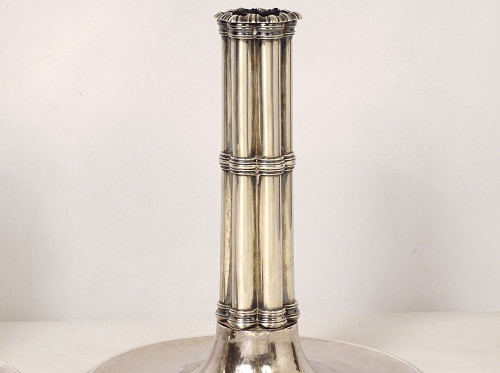 Pair of Candlesticks à La Financière Swiss Silver Bossard Goldsmith 1541gr 19th century