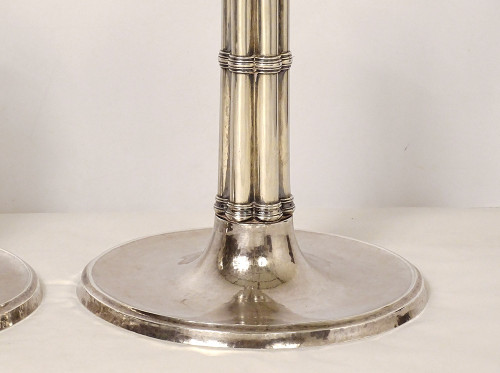 Pair of Candlesticks à La Financière Swiss Silver Bossard Goldsmith 1541gr 19th century