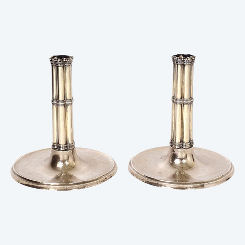 Pair of Candlesticks à La Financière Swiss Silver Bossard Goldsmith 1541gr 19th century