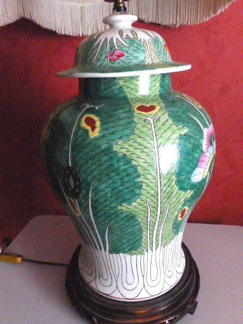 Lampada in vaso di zenzero in porcellana cinese del XIX secolo