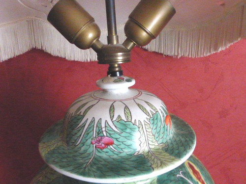 Lampada in vaso di zenzero in porcellana cinese del XIX secolo