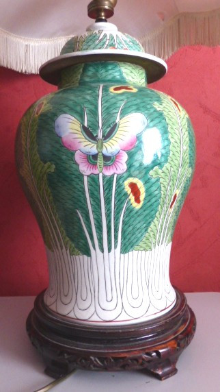 Lampada in vaso di zenzero in porcellana cinese del XIX secolo