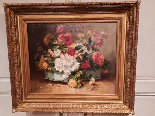 Blumengemälde aus dem 19. Jahrhundert, signiert H. Cauchois.