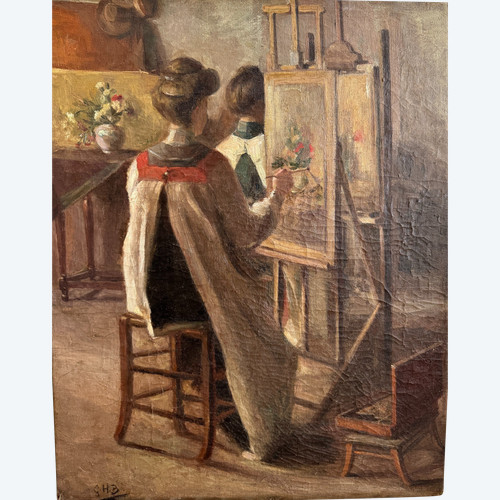 Scuola Europea Intorno al 1900 - Pittrici in bottega - Monogramma Ghb