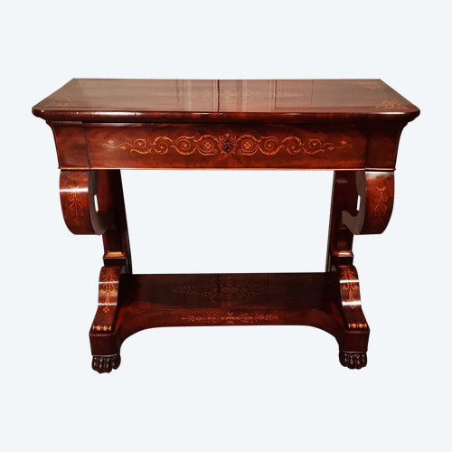Console d’époque Charles X en acajou et sycomore.