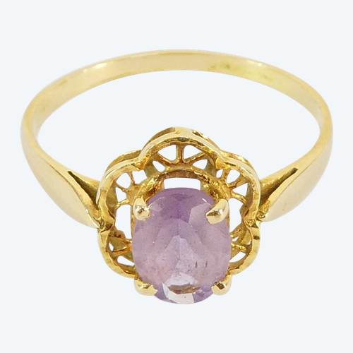 Bague en OR jaune 18 carats avec amethyste