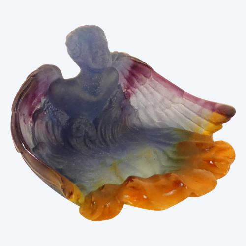 DAUM France Coupelle Baguier en Pate de cristal Ange aux ailes déployées