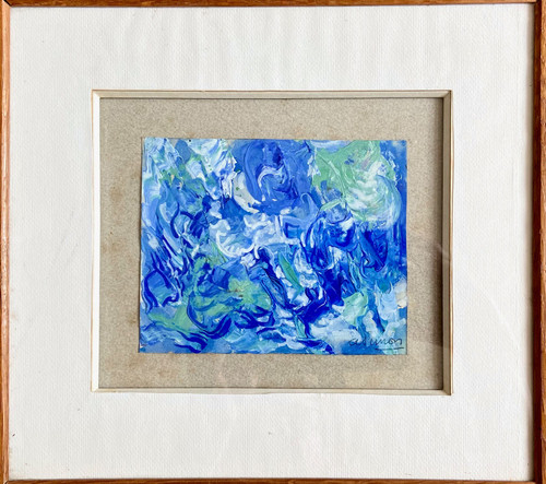 Andrée Simon (1896-1981), Composition Abstraite, Gouache Sur Papier Période "ciels" De 1964.