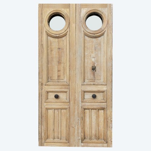 Grande Double Porte d'Entrée Ancienne En Chêne époque Haussmann Oeil De Boeuf
