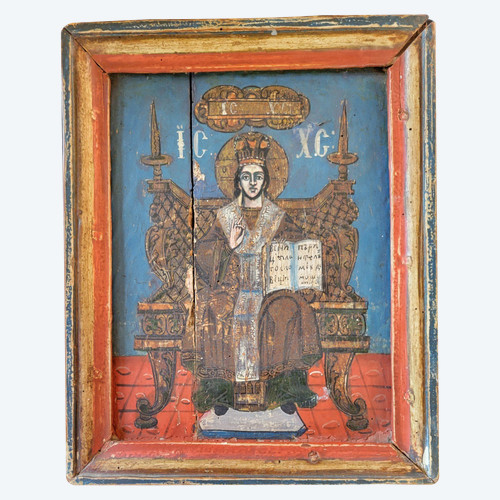 Gemälde Ikone des thronenden Christus, Öl auf Holz.