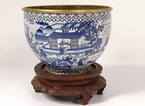 Large Basin Cup China Cloisonné Enamels White Blue Ming Signed Zhengde 16th