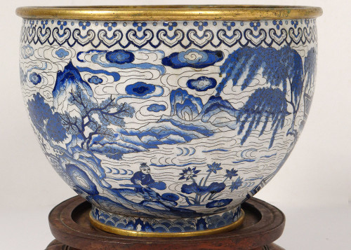 Large Basin Cup China Cloisonné Enamels White Blue Ming Signed Zhengde 16th