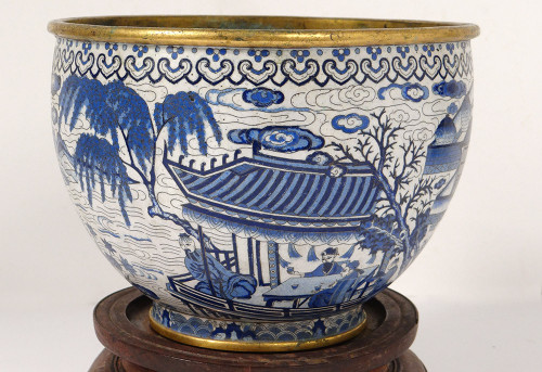 Large Basin Cup China Cloisonné Enamels White Blue Ming Signed Zhengde 16th