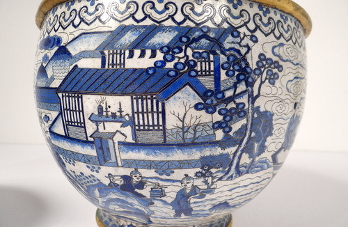 Large Basin Cup China Cloisonné Enamels White Blue Ming Signed Zhengde 16th