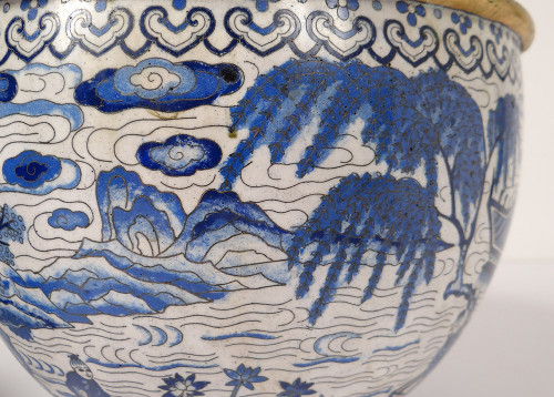 Large Basin Cup China Cloisonné Enamels White Blue Ming Signed Zhengde 16th