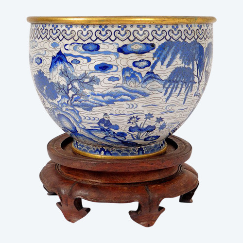 Large Basin Cup China Cloisonné Enamels White Blue Ming Signed Zhengde 16th