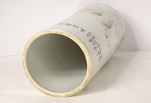 Porcelain Roller Vase China Dog Bird Tree Poem Signed Guangxu 19th
