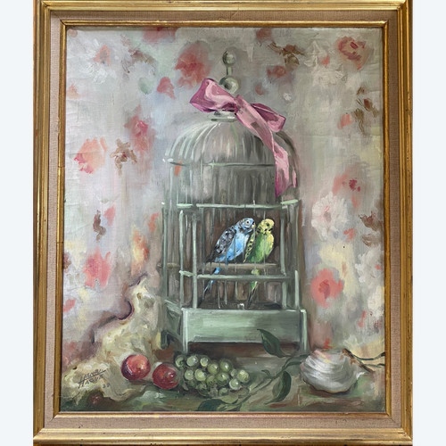 “Parrocchetti”. Olio su tela . Henry Hagen. 1939.