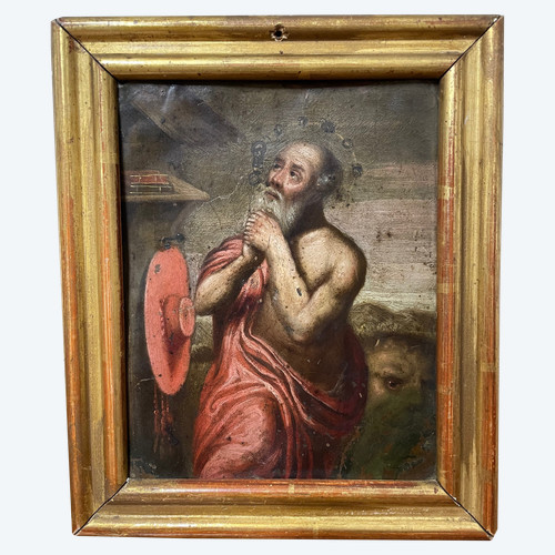 French School From the 17th Century - Saint Jérôme Oil On Copper