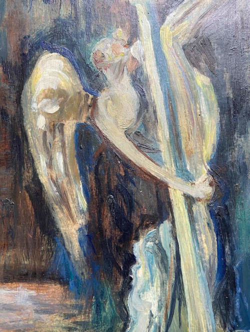 Huile 'L'ange à la colonne' par Jean Danguy
