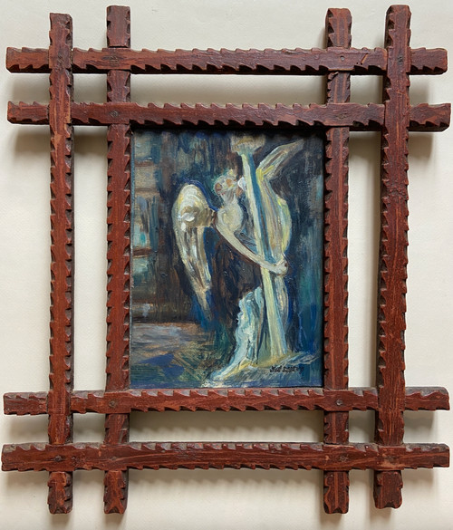 Huile 'L'ange à la colonne' par Jean Danguy