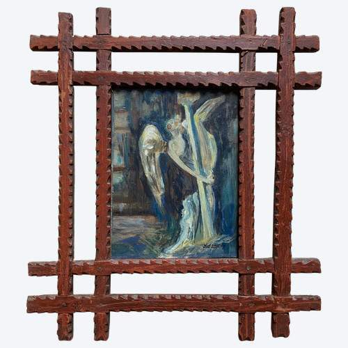 Huile 'L'ange à la colonne' par Jean Danguy