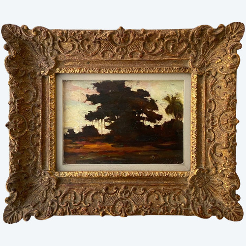 Olio su tavola - Scuola belga degli inizi del XX secolo, 'Il paese di Buta (Congo)'