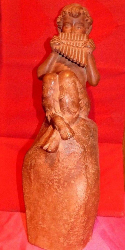 Fauno con cornamusa in terracotta di Jean Marie CAMUS (1877-1955)
