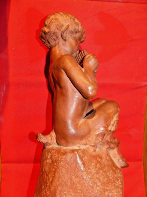 Fauno con cornamusa in terracotta di Jean Marie CAMUS (1877-1955)