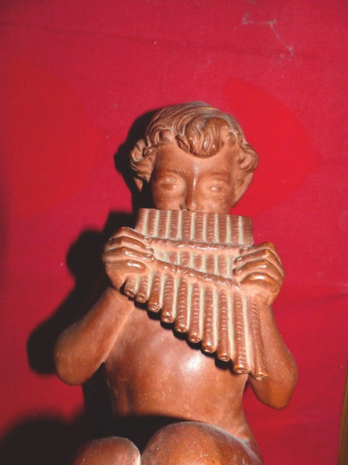 Fauno con cornamusa in terracotta di Jean Marie CAMUS (1877-1955)